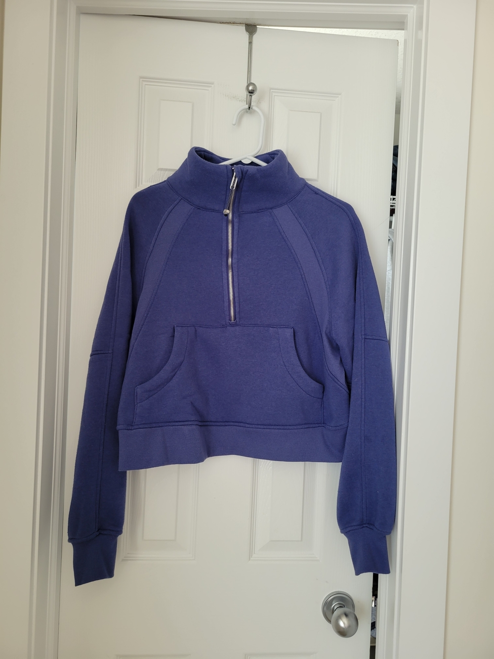 Cropped Half-Zip Funnel Neck Hoodie in Periwinkle Size S